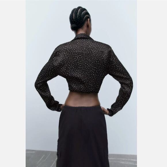 Zara XXL Long Sleeve Satin Polka Dot‎ Wrap Shirt Viscose Blend - Picture 12 of 12